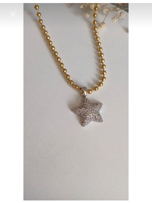 Stainless Stell Yıldız Figürlü Taşlı Boncuk Zincir Çelik Kolye