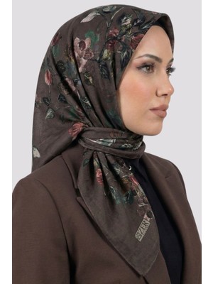 Hadiora  Kahve Çiçek Desenli Organik Pamuk Soft Eşarp