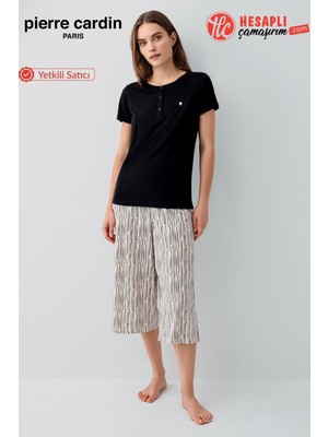Pierre Cardin Paris Premium Kadın Modal Pamuklu Rahat Kesim Kısa Kollu Kapri Pijama Takım