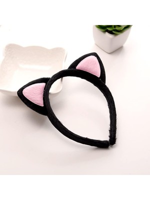 Uravas Store Sevimli Kedi Kulak Pofuduk Kedi Taç Siyah Içi Pembe Renk 17X15 cm