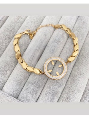 Stainless Stell Çeyrek Altın Takılabilen Taşlı Gold Bileklik