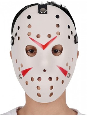 Uravas Store Beyaz Renk Kırmızı Çizgili Tam Yüz Hokey Jason Maskesi Hannibal Maskesi