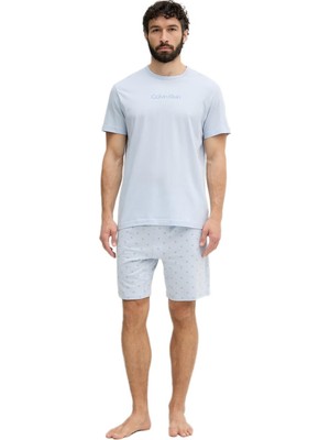 Calvin Klein Erkek Mavi Kısa Kollu Şortlu Pijama Takımı LV00NM2900