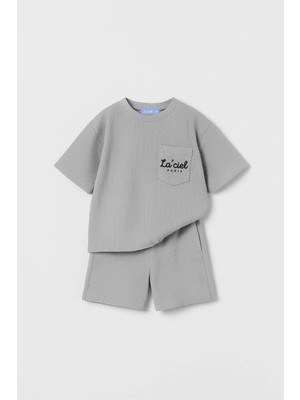 Gofre Kumaş Kız-Erkek Çocuk Şortlu Oversize 2 Li Takım
