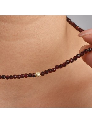 Nox Jewelry 14 Ayar Altın Kaplama Gümüş Lal Taşı (Garnet) Doğal Taş Gümüş Kolye - NGS00130