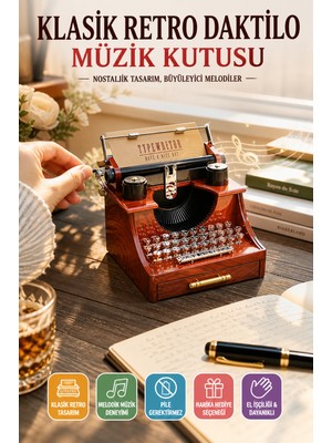 Retro Daktilo Müzik Kutusu Kurmalı Dekoratif Masaüstü Hediye Ofis Ev Nostaljik Oyuncak