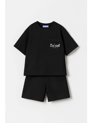 Gofre Kumaş Kız-Erkek Çocuk Şortlu Oversize 2 Li Takım