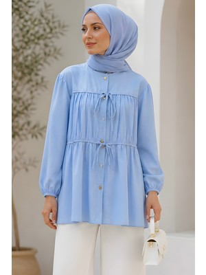İmaj Butik Bebe Mavi Ön Bağlamalı Büzgülü Gömlek