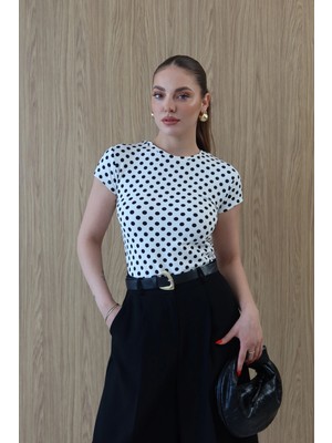 Roea Puantiyeli Yarım Kol Body Ekru