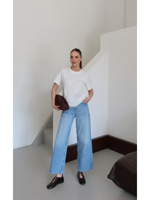 Roea Bisiklet Yaka Basic T-Shirt Beyaz