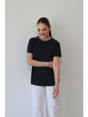 Roea Detaylı Modal T-Shirt Siyah