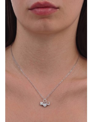 Söğütlü Silver 925 Ayar Gümüş Kolye Zirkon Taşlı Kalp Yonca ve At Nalı Şans Kolyesi SGTL13360RODAJ