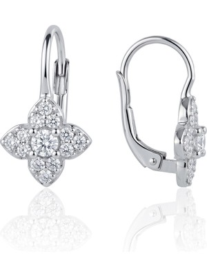 Söğütlü Silver 925 Ayar Gümüş Küpe Zirkon Taşlı Minimalist Şans Yoncası Küpe - Işıltılı Çiçek Tasarı SGTL13371RODAJ