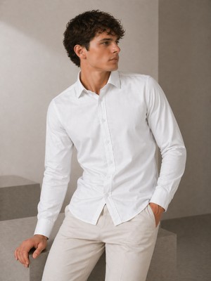 Sinwear Regular Fit Uzun Kollu Nefes Alan Terletmeyen Keten Dokulu Erkek Gömlek