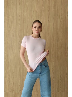 Roea Bisiklet Yaka Kısa Kol Body Pembe