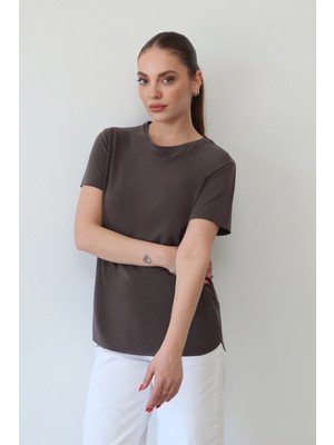 Roea Detaylı Modal T-Shirt Kahve