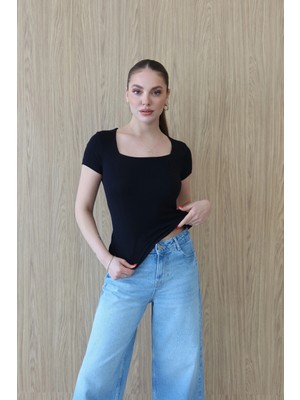Roea Kare Yaka Yarım Kol Body Siyah