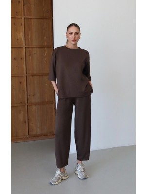Roea Balon Pantolonlu Tunik Takım Kahve