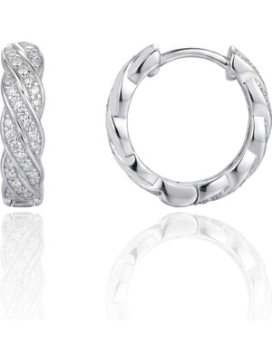 Söğütlü Silver 925 Ayar Gümüş Küpe Burgu Model Tamtur Zirkon Taşlı Halka Küpe-Pırlanta Montür Işıltısı SGTL13370RODAJ