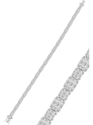Söğütlü Silver 925 Ayar Gümüş Bileklik Baget Kesim Zirkon Taşlı Işıltılı Tamtur Su Yolu Tennis Bileklik SGTL13365RODAJ