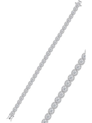 Söğütlü Silver 925 Ayar Gümüş Bileklik Halo Zirkon Taşlı Tamtur Tennis ışıltılı Su Yolu Bileklik SGTL13364RODAJ