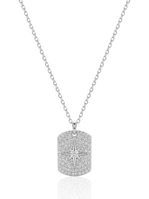 Söğütlü Silver 925 Ayar Gümüş Kolye Rodyumlu Zirkon Taşlı Kuzey Yıldızı Madalyon Kolye - Vintage Tasarım Işıltılı Kolye SGTL13358RODAJ