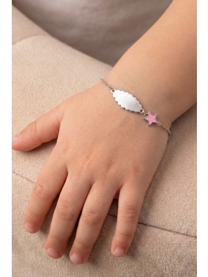 Söğütlü Silver 925 Ayar Gümüş Mineli Pembe Yıldız ve Bulut Figürlü Bebek Künyesi - yeni Doğan Hediyesi SGTL13368RODAJ