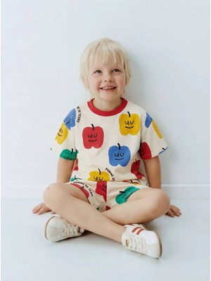 Elma Grafikli Kız-Erkek Çocuk Şortlu Oversize 2 Li Takım