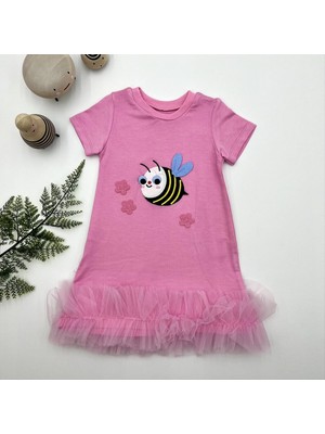Uravas Store 1-2-3 Yaş Arıcık Nakışlı Eteği Fırfırlı Jile Kız Çuk Elbisesi Pembe