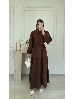 Salisburys Molly Nelly Kadın Düğme Detaylı Uzun Muslin Elbise