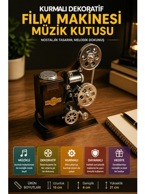 Nostaljik Film Makinesi Müzik Kutusu Kurmalı Dekoratif Retro Masa Üstü Hediye Ürün Modeli