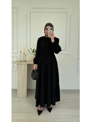 Salisburys Molly Nelly Kadın Düğme Detaylı Uzun Muslin Elbise