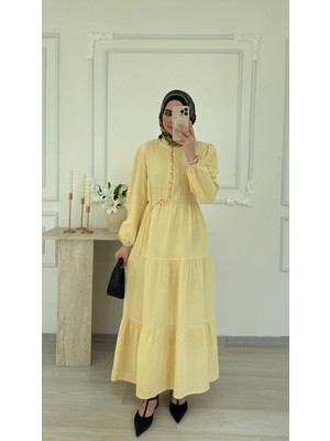 Salisburys Molly Nelly Kadın Düğme Detaylı Uzun Muslin Elbise