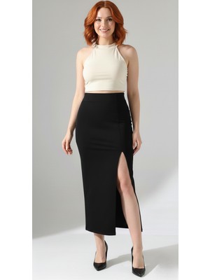 Maimoda Kadın Yırtmaçlı 92CM Dalgıç Kumaş Kalem Etek