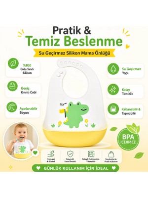 Jojobebek Dinazor Figürlü Premium, Dayanıklı Bpa'sız Ayarlanabilir Çocuk Silikon Mama Önlüğü (9+ Ay)