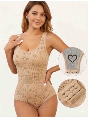 BBS Kadın Bej Toparlayıcı Body Korse - Alttan Geçirmeli Ayarlanabilir Kopçalı Şekillendirici Body