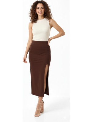 Maimoda Kadın Yırtmaçlı 92CM Dalgıç Kumaş Kalem Etek