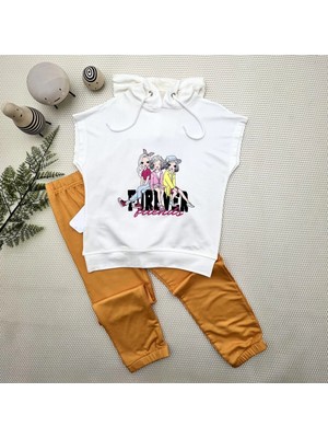 Uravas Store 3-4-5 Yaş Forever Cici Kızlar Baskılı Kapşonlu 2li Kız Çuk Takımı Tcu