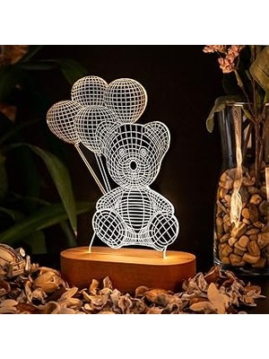 Uravas Store Balon Tutan Sevimli Ayıcık 3 Boyutlu LED Lamba USB Bağlantılı Sarı Işık