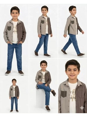 Renas Store 6-11 Yaş Keten Gömlekli 3 Parça Çuk Takımı
