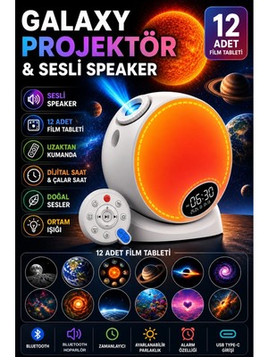 Sonreir Galaxy Projektör Yıldız Gece Lambası RGB Bluetooth Hoparlörlü Döner Uzay Projeksiyon Alarm Özellikli