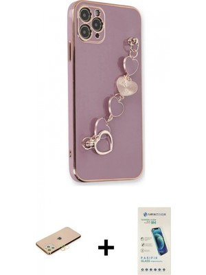 Marsilyan™- iPhone 11 Pro Kılıf Nova Işık Prime - Şeffaf Pasifik Cam Ekran Koruyucu + Renkli Kamera Lens Koruma Cam - Pe
