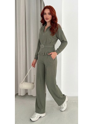 Modal Kumaş Kemerli Şık Fermuarlı Baggy Eşofman Takımı