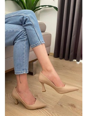 M&B COLLECT Kadın Nut Cilt 7 cm Topuklu Stiletto