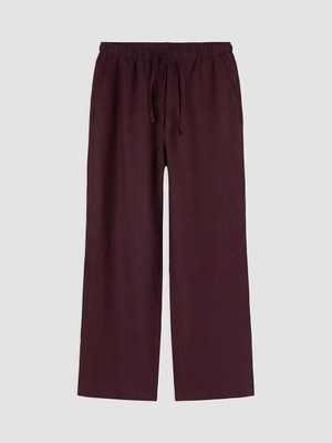 LC Waikiki Lcw Modest Mürdüm Beli Lastikli Kadın Keten Pantolon