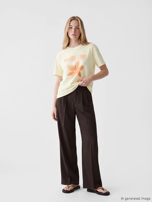 LC Waikiki Xsıde Kahverengi Loose Fit Kadın Pileli Kumaş Pantolon
