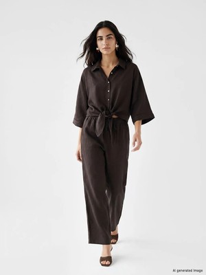 LC Waikiki Lcw Vision Kahverengi Keten Karışımlı Kadın Pantolon