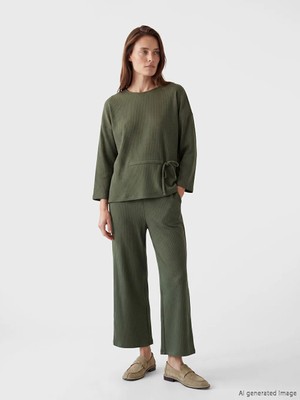 LC Waikiki Lcw Grace Haki Loose Fit Çizgili Kadın Pantolon