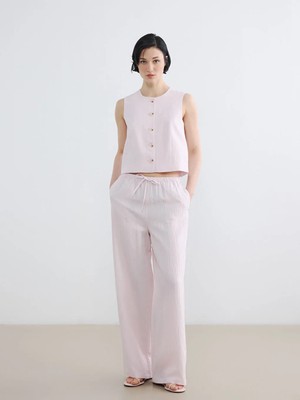 LC Waikiki Lcw Vision Pembe Beli Lastikli Dokulu Kadın Pantolon