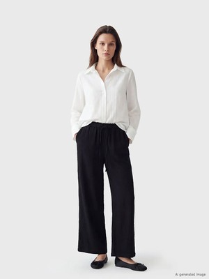 LC Waikiki Lcw Modest Siyah Beli Lastikli Dokulu Kadın Pantolon